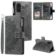 For iPhone 16 Wallet Case,Slim Soft PU Pressed Sunflowers Leather Zipper Flip Wallet Multi Card Slots Photo Frame Phone Bag Case For iPhone 16 15 14 13 12 11 Mini Pro Plus ProMax XR XS